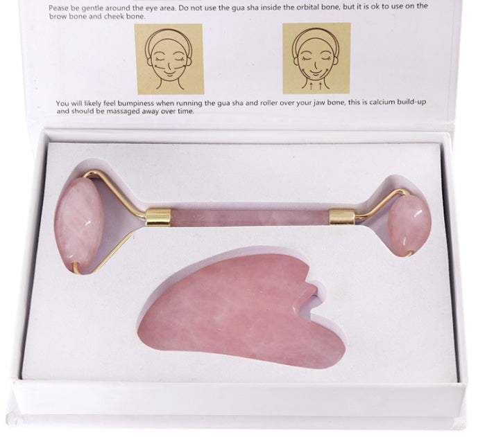 Loomi Facial-Axis™ Rose Quartz & Jade Facial Roller Set