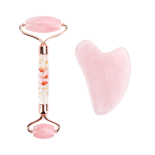 Loomi Facial-Axis™ Rose Quartz & Jade Facial Roller Set