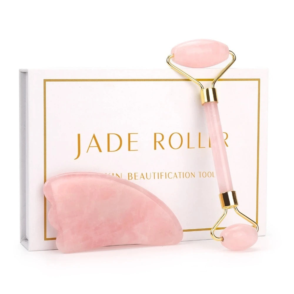 Loomi Facial-Axis™ Rose Quartz & Jade Facial Roller Set
