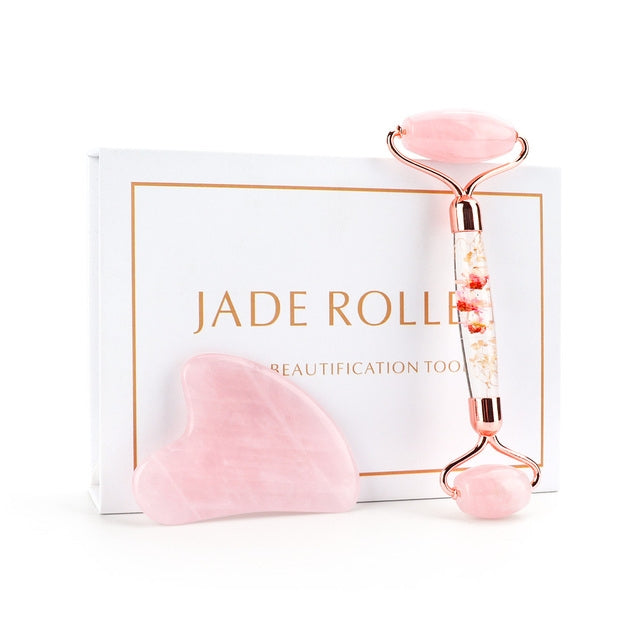 Loomi Facial-Axis™ Rose Quartz & Jade Facial Roller Set